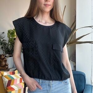 Kimberly Taylor Silk Black Pockets Crewneck Sleeveless Top S